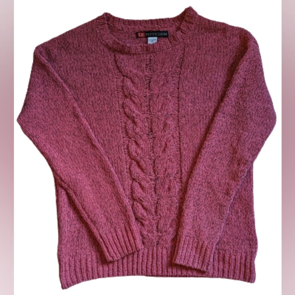 EUC I.B. Diffusion rose/blk marled ribbed knit cuffs hem & crewneck cable knit